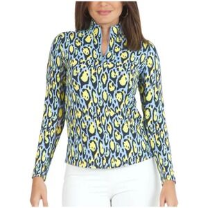 IBKUL Womens IceFil Cooling Mock Neck Zip Top Gemma Peri Multi Leopard XS NWT